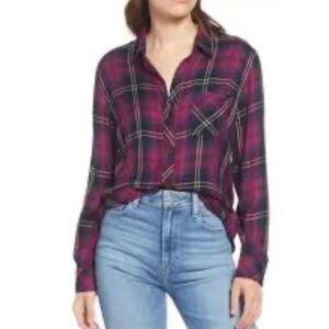 Rails Plaid Hunter‎ Button Up Shirt Women's Small Burgundy Black Classic Y2K